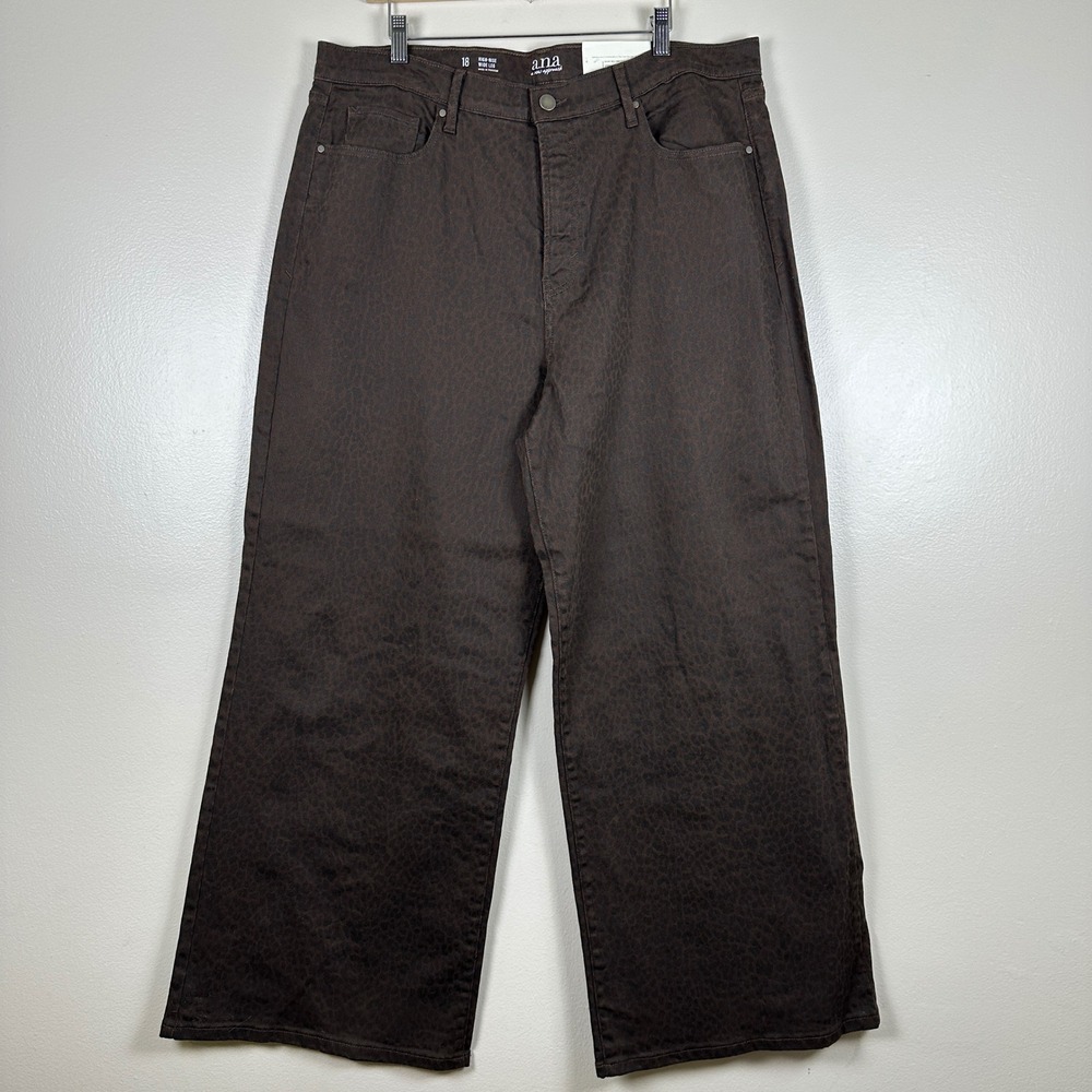 a.n.a Women's 18 Wide Leg Pants Brown Cheetah‎ Animal Print High-Rise NEW